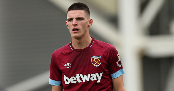 PRESTON, ENGLAND - JULY 21: Declan Rice of West Ham United during the Pre-Season Friendly between Preston North End and West Ham United at Deepdale on July 21, 2018 in Preston, England. (Photo b Lynne Cameron/Getty Images)