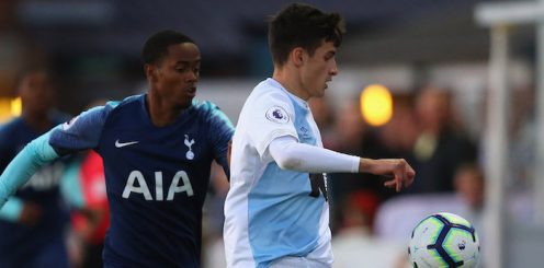 of Blackburn Rovers of Tottenham Hotspur during the Premier League 2 match between Blackburn Rovers and Tottenham Hotspur at the County Ground on September 28, 2018 in Leyland, England.