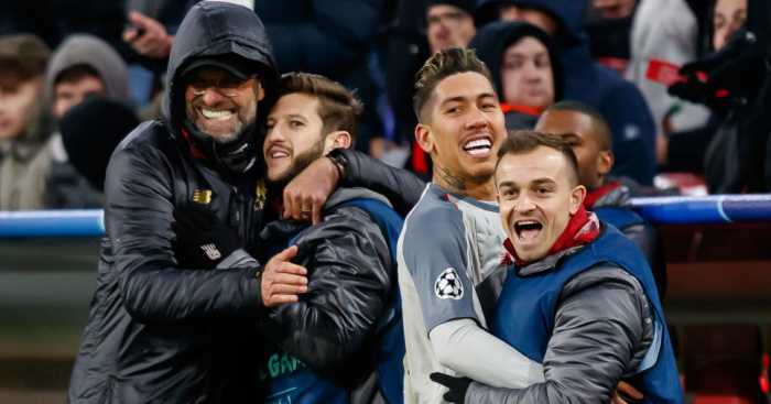 Jurgen Klopp, Adam Lallana, Roberto Firmino, Xherdan Shaqiri TEAMtalk