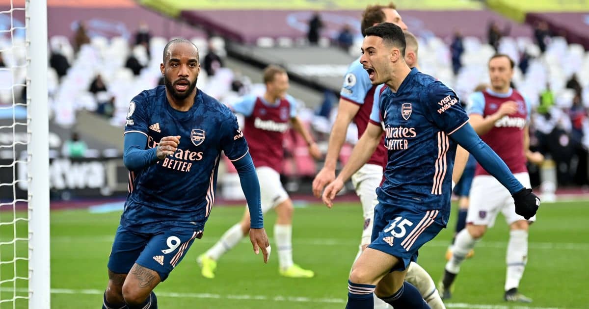 Alexandre Lacazette, Gabriel Martinelli West Ham v Arsenal March 2021