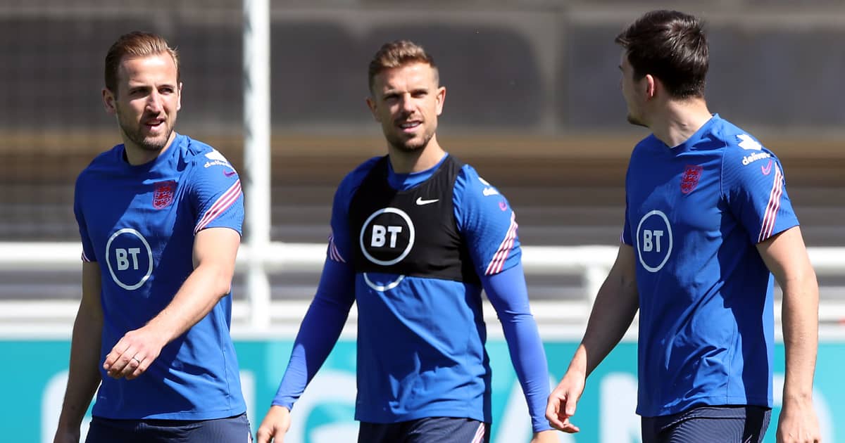 Harry Kane, Jordan Henderson and Harry Maguire in England training, June 2021