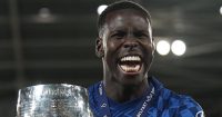 Kurt Zouma smiling with UEFA Super Cup trophy