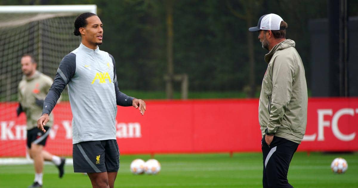 Jurgen Klopp with Virgil van Dijk in Liverpool training