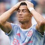 Man Utd striker Cristiano Ronaldo looking disappointed 2021 Man Utd striker Cristiano Ronaldo looking disappointed 2021