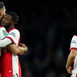 Cedric Soarez watching on as Pablo Mari hugs Ainsley Maitland-Niles 2021 Cedric Soarez watching on as Pablo Mari hugs Ainsley Maitland-Niles 2021