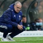 Marcelo Bielsa crouches on the touchline as Leeds play Watford at home Marcelo Bielsa Leeds