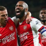 Cedric Soares and Alexandre Lacazette celebrate for Arsenal with Ainsley Maitland-Niles looking on Cedric Soares and Alexandre Lacazette celebrate for Arsenal