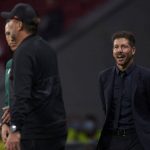 Atletico Madrid manager Diego Simeone looks towards his Liverpool counterpart Jurgen Klopp during the Champions League Group B match, October 2021 Diego Simeone, Jurgen Klopp Atletico Madrid v Liverpool October 2021
