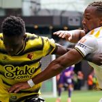 Watford forward Ismaila Sarr battling Wolves winger Adama Traore 2021 Watford forward Ismaila Sarr battling Wolves winger Adama Traore 2021